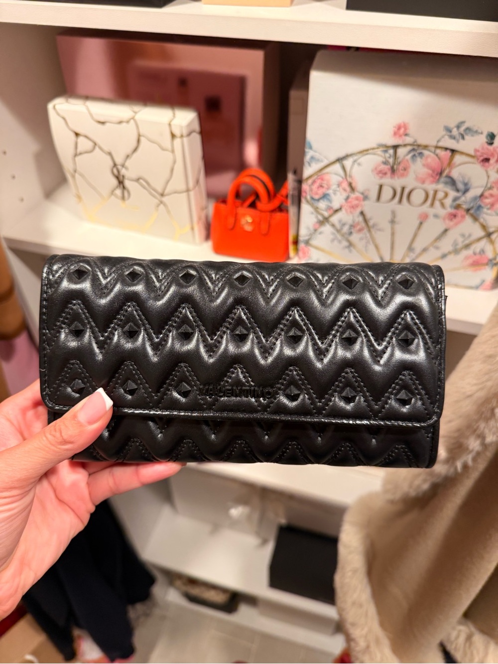 Valentino Black Quilted Chevron Leather Cross Body Bag